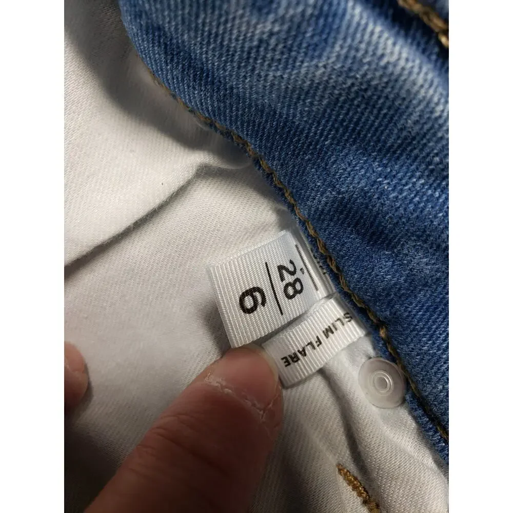 Loft Jeans Size 6 Petite Women Blue Pants Denim Stretch Mid Rise Flared Wide Leg